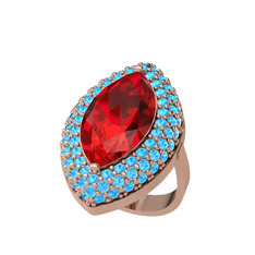 Garnet ve akuamarin 8 ayar rose altın yüzük