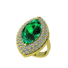 Efsunkar Mekik Yüzük - Yeşil kuvars ve pırlanta 925 ayar altın kaplama gümüş yüzük (2.952 karat) #o954ic