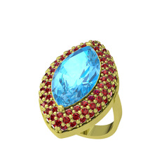 Efsunkar Mekik Yüzük - Akuamarin ve garnet 925 ayar altın kaplama gümüş yüzük #ofdj2b