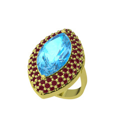 Akuamarin ve kök yakut 14 ayar altın yüzük