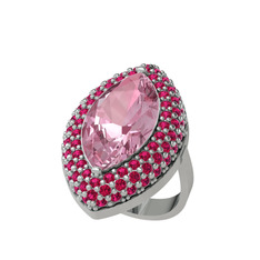 Efsunkar Mekik Yüzük - Pembe kuvars ve rodolit garnet 14 ayar beyaz altın yüzük #ozaq8s