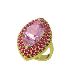 Pembe kuvars ve rodolit garnet 8 ayar altın yüzük