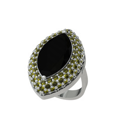 Efsunkar Mekik Yüzük - Siyah zirkon ve peridot 925 ayar gümüş yüzük #qjdia
