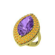 Efsunkar Mekik Yüzük - Ametist ve sitrin 925 ayar altın kaplama gümüş yüzük #r7fe3j