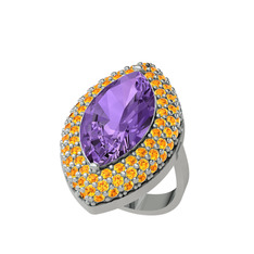 Efsunkar Mekik Yüzük - Ametist ve sitrin 925 ayar gümüş yüzük #rv46y