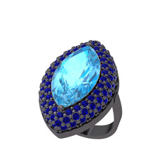 Efsunkar Mekik Yüzük - Akuamarin ve lab safir 925 ayar siyah rodyum kaplama gümüş yüzük #ryph4j