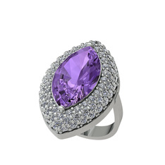 Ametist ve swarovski 18 ayar beyaz altın yüzük