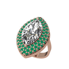 Swarovski ve kök zümrüt 14 ayar rose altın yüzük