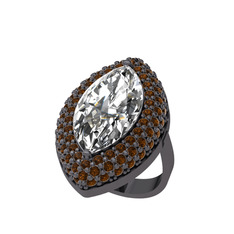 Efsunkar Mekik Yüzük - Swarovski ve dumanlı kuvars 925 ayar siyah rodyum kaplama gümüş yüzük #sma72e