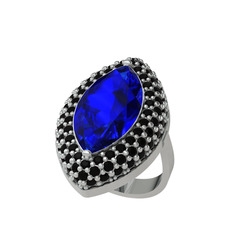 Efsunkar Mekik Yüzük - Lab safir ve siyah zirkon 14 ayar beyaz altın yüzük #snlvz8