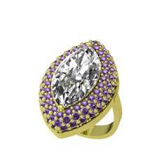 Swarovski ve ametist 14 ayar altın yüzük