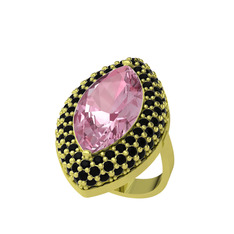 Efsunkar Mekik Yüzük - Pembe kuvars ve siyah zirkon 18 ayar altın yüzük #stpoz8