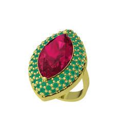 Efsunkar Mekik Yüzük - Rodolit garnet ve kök zümrüt 925 ayar altın kaplama gümüş yüzük #t89wb5