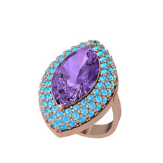 Efsunkar Mekik Yüzük - Ametist ve akuamarin 925 ayar rose altın kaplama gümüş yüzük #thay7l