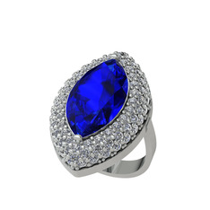 Efsunkar Mekik Yüzük - Lab safir ve swarovski 18 ayar beyaz altın yüzük #thrh2g