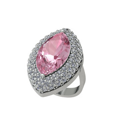 Efsunkar Mekik Yüzük - Pembe kuvars ve swarovski 18 ayar beyaz altın yüzük #typkc5