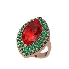 Garnet ve yeşil kuvars 8 ayar rose altın yüzük