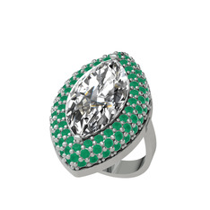 Swarovski ve kök zümrüt 8 ayar beyaz altın yüzük