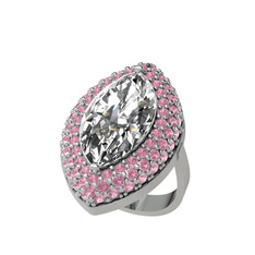 Efsunkar Mekik Yüzük - Swarovski ve pembe kuvars 14 ayar beyaz altın yüzük #urmij3