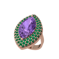 Ametist ve yeşil kuvars 925 ayar rose altın kaplama gümüş yüzük