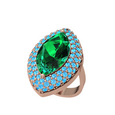 Efsunkar Mekik Yüzük - Yeşil kuvars ve akuamarin 18 ayar rose altın yüzük #w9xu9y