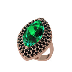 Yeşil kuvars ve siyah zirkon 925 ayar rose altın kaplama gümüş yüzük