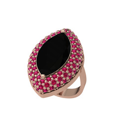 Siyah zirkon ve rodolit garnet 8 ayar rose altın yüzük