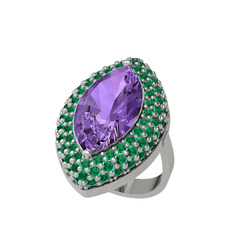 Ametist ve yeşil kuvars 925 ayar gümüş yüzük