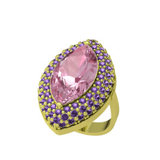 Efsunkar Mekik Yüzük - Pembe kuvars ve ametist 14 ayar altın yüzük #xpxufr