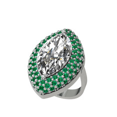 Efsunkar Mekik Yüzük - Swarovski ve yeşil kuvars 8 ayar beyaz altın yüzük #yug0wm