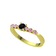 Sapta 7 Taş Yüzük - Siyah zirkon ve pembe kuvars 925 ayar altın kaplama gümüş yüzük #10164ye