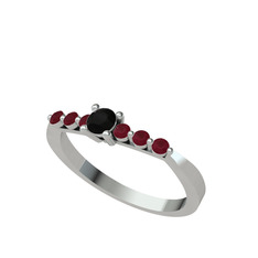 Sapta 7 Taş Yüzük - Siyah zirkon ve kök yakut 18 ayar beyaz altın yüzük #102h3z9