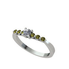 Sapta 7 Taş Yüzük - Beyaz zirkon ve peridot 18 ayar beyaz altın yüzük #1034u3v