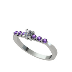 Sapta 7 Taş Yüzük - Swarovski ve ametist 18 ayar beyaz altın yüzük #10mf7tq