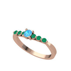 Sapta 7 Taş Yüzük - Akuamarin ve kök zümrüt 14 ayar rose altın yüzük #10qfrtj