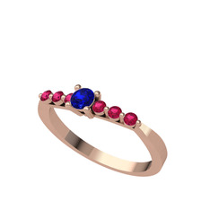 Sapta 7 Taş Yüzük - Lab safir ve rodolit garnet 8 ayar rose altın yüzük #10vjfu8