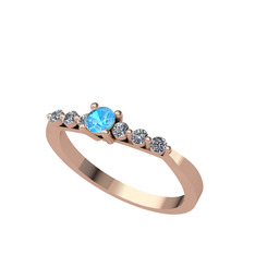 Akuamarin ve swarovski 925 ayar rose altın kaplama gümüş yüzük