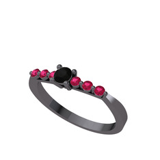 Sapta 7 Taş Yüzük - Siyah zirkon ve rodolit garnet 925 ayar siyah rodyum kaplama gümüş yüzük #114ixna