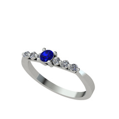 Lab safir ve swarovski 18 ayar beyaz altın yüzük