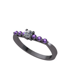Sapta 7 Taş Yüzük - Beyaz zirkon ve ametist 925 ayar siyah rodyum kaplama gümüş yüzük #11zih9m