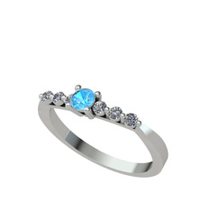 Sapta 7 Taş Yüzük - Akuamarin ve beyaz zirkon 8 ayar beyaz altın yüzük #124hlw6