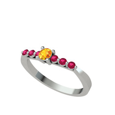 Sapta 7 Taş Yüzük - Sitrin ve rodolit garnet 14 ayar beyaz altın yüzük #124kwst