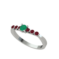 Sapta 7 Taş Yüzük - Kök zümrüt ve kök yakut 18 ayar beyaz altın yüzük #12c37vv