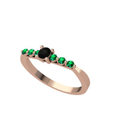 Sapta 7 Taş Yüzük - Siyah zirkon ve yeşil kuvars 8 ayar rose altın yüzük #12w37i