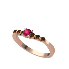 Rodolit garnet ve dumanlı kuvars 18 ayar rose altın yüzük