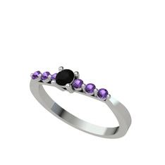 Sapta 7 Taş Yüzük - Siyah zirkon ve ametist 925 ayar gümüş yüzük #13mrqgn