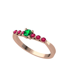 Sapta 7 Taş Yüzük - Yeşil kuvars ve rodolit garnet 18 ayar rose altın yüzük #14i3oph