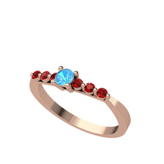 Akuamarin ve garnet 14 ayar rose altın yüzük