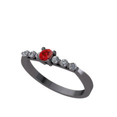 Sapta 7 Taş Yüzük - Garnet ve pırlanta 925 ayar siyah rodyum kaplama gümüş yüzük (0.04 karat) #15jpx5h