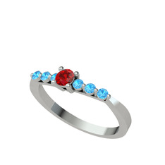 Sapta 7 Taş Yüzük - Garnet ve akuamarin 8 ayar beyaz altın yüzük #15reizp